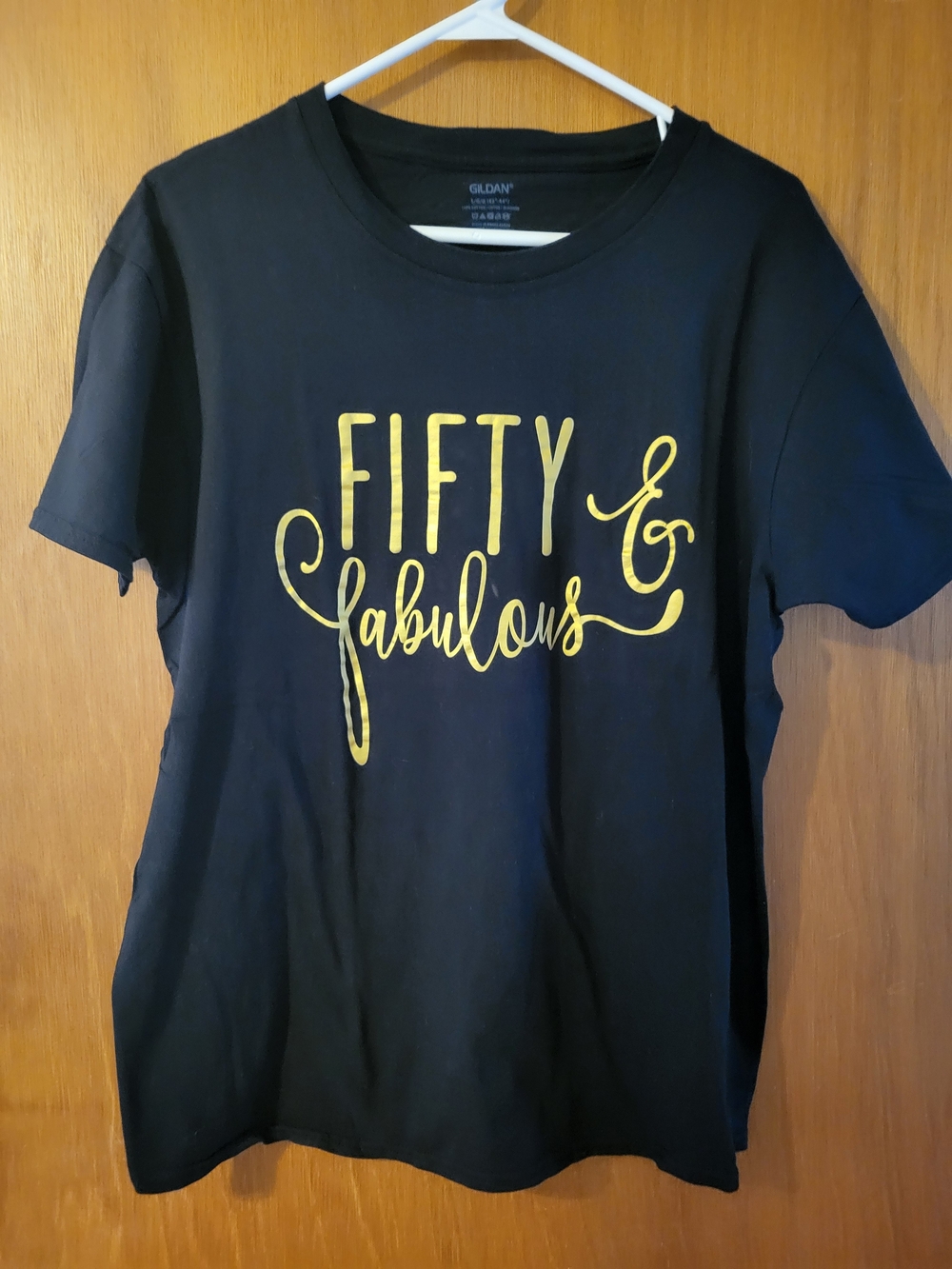 Gildan Black Kids Short-Sleeve Tee with Gold "Fifty & Fabulous" Script